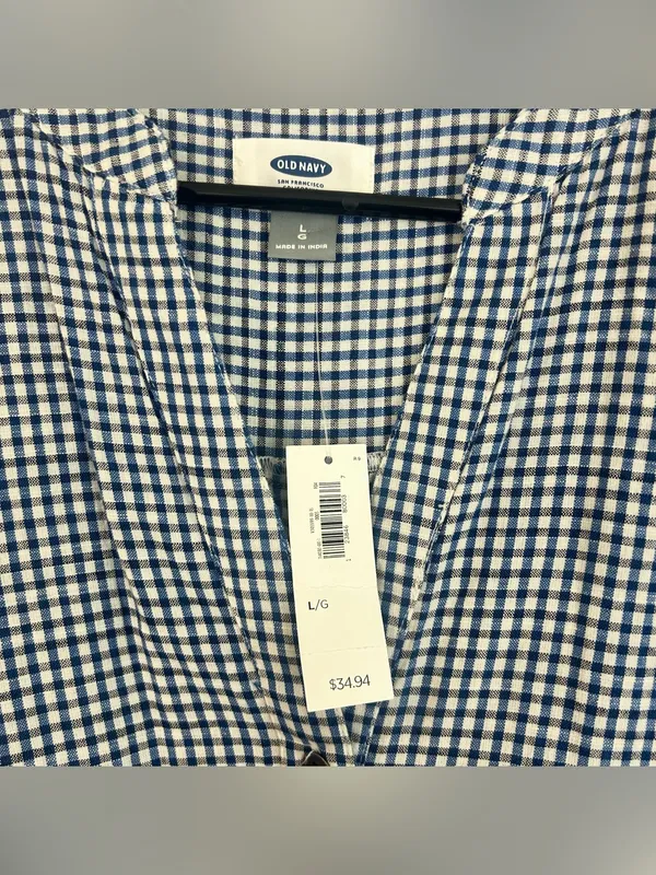 NWT Old Navy Blue/White Plaid Gingham Short Sleeve Tie Waist Shirt Dress Large - Image 7