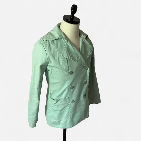 Y2K Calvin Klein Mint Green Trench Coat Belted Double Spring Lightweight‎ Jacket - Image 3