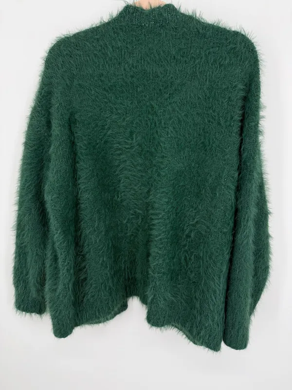 American Eagle Cardigan Women XS Green Fuzzy Knit Open Pockets Cozy Oversized - Image 4