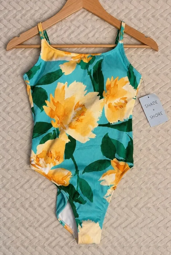 Shade & Shore One-Piece Swimsuit XS Teal Floral New - Image 2