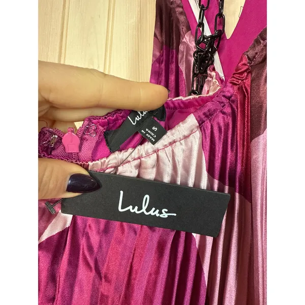 NWT Lulus Prime Poise Pink bstract Satin Halter Maxi Dress Open Back S - FLAW - Image 7