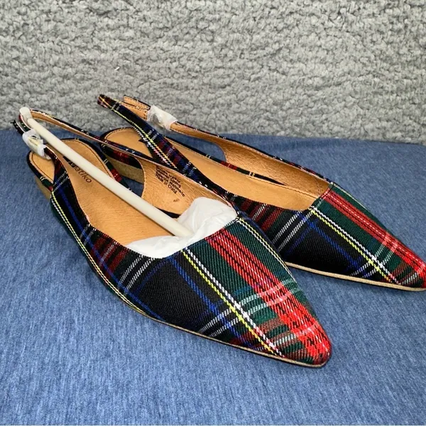 Matiko Shoes Lori Womens EUR 36 US 6 Green Tartan Plaid Point Toe Slingback Flat - Image 5
