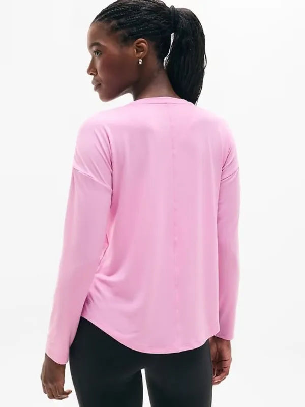 New Athleta M Move With Ease Long Sleeve Top Waterlily Pink Medium Regular - Image 3