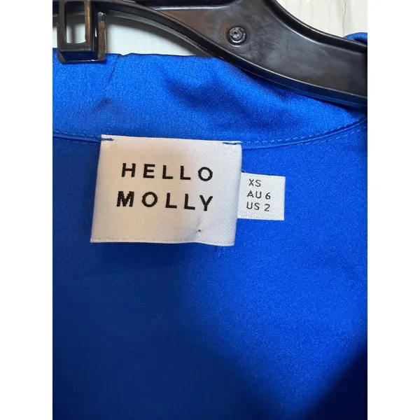 Hello Molly Love New Love Blue Satin Long Sleeve Tie‎ Front Mini Dress XS US 2 - Image 5
