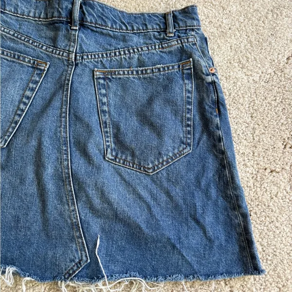 Zara Jean Skirt Womens Blue Y2K festival Denim Flat raw hem Front Mini medium - Image 9
