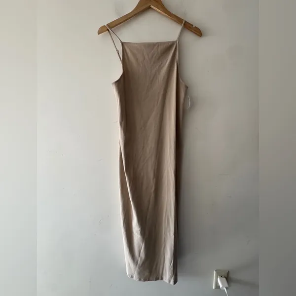 NEW!! Old Navy Square‎ Neck Rib Knit Tan Midi Dress - Image 2