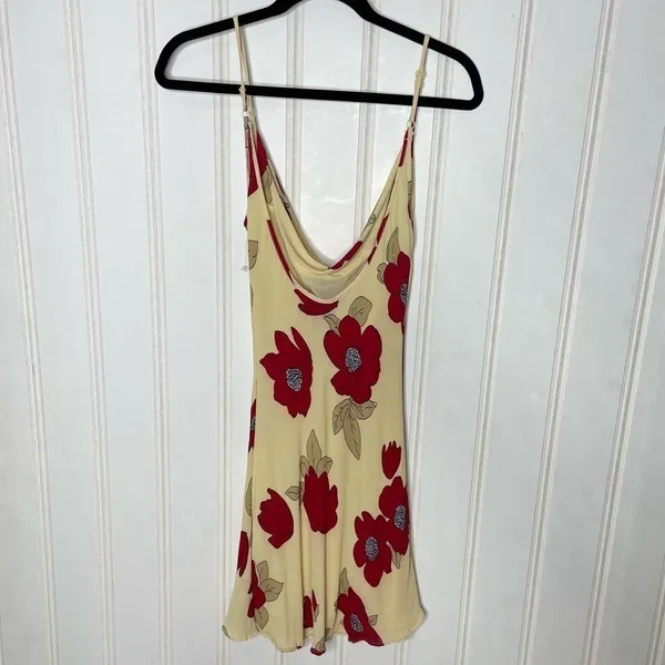 Privacy Please Ozark Mini Dress Sand Poppy Red Floral Cowl Low Back Small 453 - Image 4