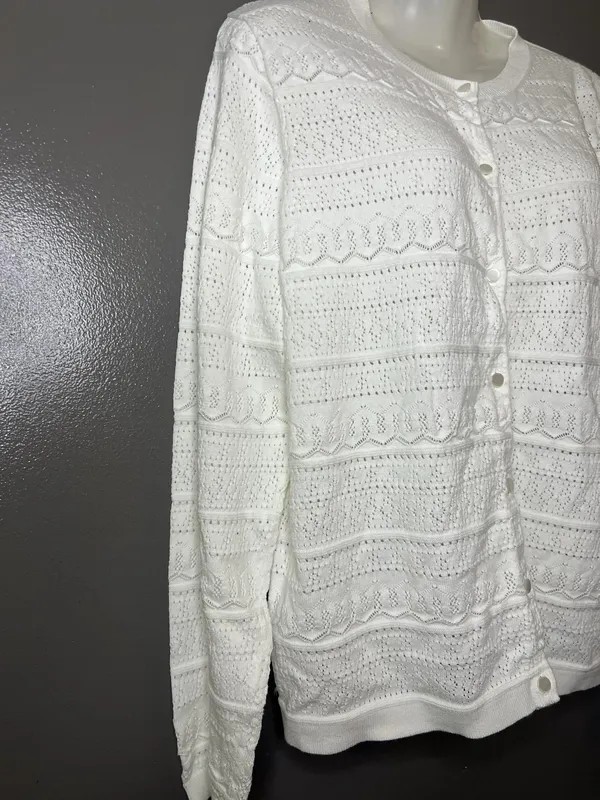 J.CREW Cardigan Sweater Womens XXL White Open Knit Button Front Lightweight - Image 3