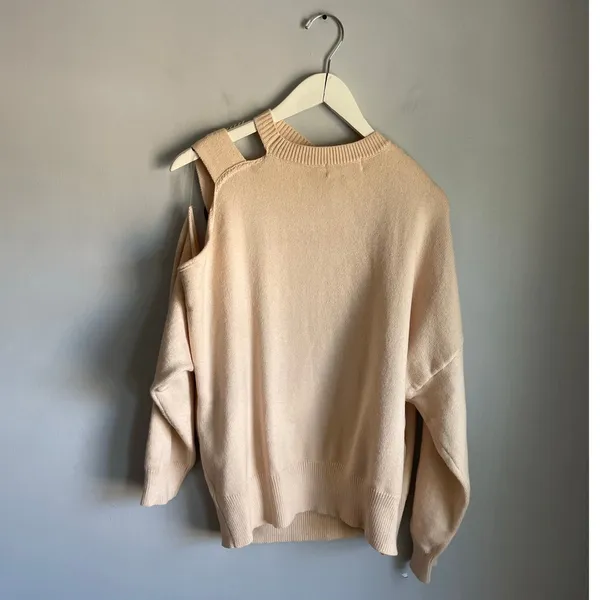 Peach Love California Cream‎ One Shoulder Cutout O Ring Knit Sweater Large Y2K - Image 4