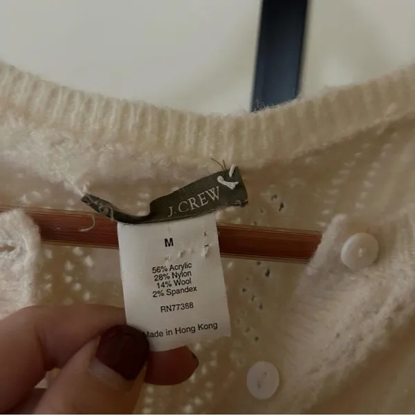Vintage J. Crew Wool‎ Pointelle Henley Sweater Buttons Knit Cream White Size M - Image 3