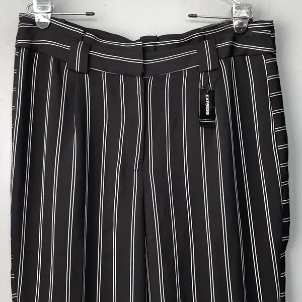 Express High Waist Pants Size 14 Black White Striped Pleated Paperbag Trouser - Image 2