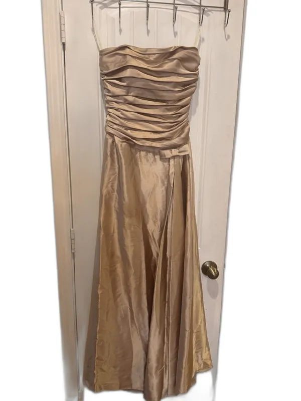 Jessica McClintock Gold Sleeveless Evening Gown Dress Size 4 Ruched Wedding - Image 4