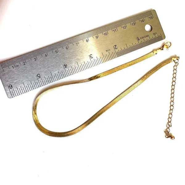 gold tone flat herringbone chain choker necklace - Image 4