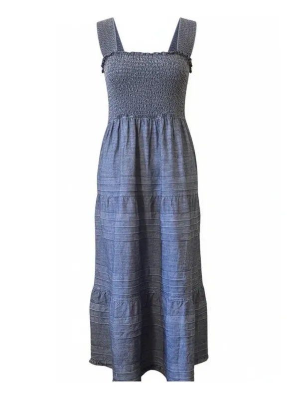 SOFT‎ SURROUNDINGS Smocked Chambray Denim Maxi Dress Large Petite Sleeveless - Image 3