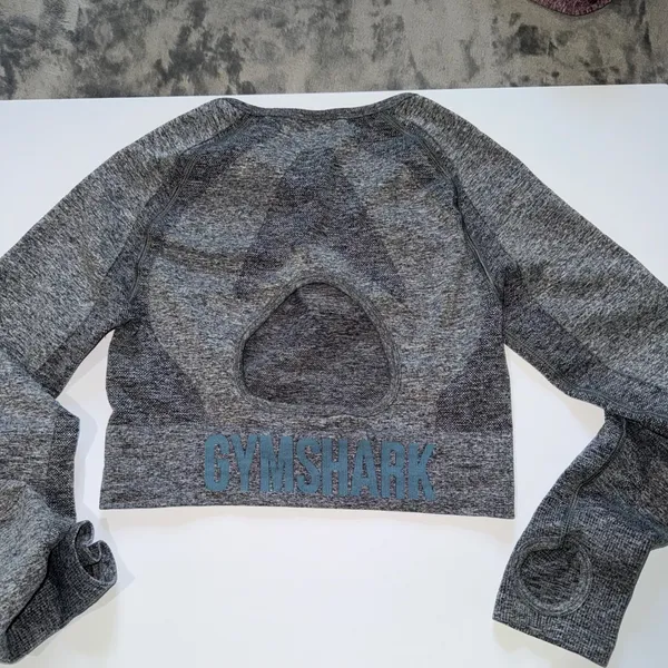 Gymshark Flex Crop Top S/M Grey Long‎ Sleeve Seamless Open Back Thumbholes - Image 5