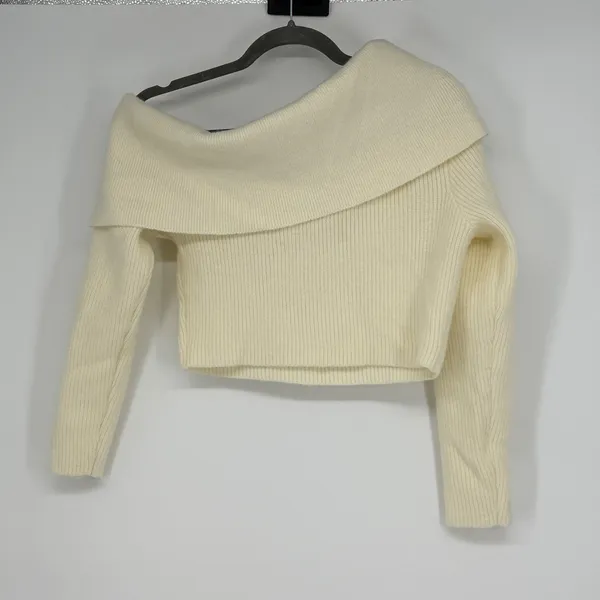Remi x Revolve Off Shoulder Sweater Crop Ivory‎ Medium Ribbed Knit Soft Girl - Image 3
