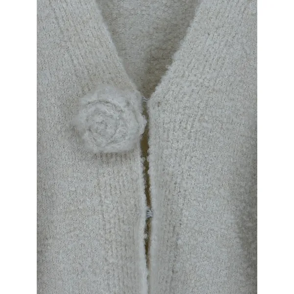 HYFVE Cardigan Sweater Womens Medium Cream Rosette Oversized Wool Blend Boucle - Image 3