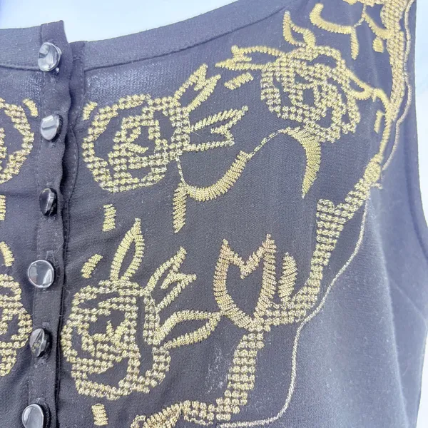 Free People Metallic Embroidered Mini Dress 4 Festival Whimsigoth Boho Black - Image 4