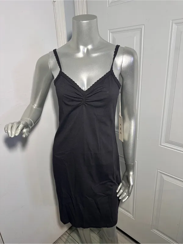 AMO Scallop Cami Sleeveless Short Dress Vintage Black New Cotton S - Image 2