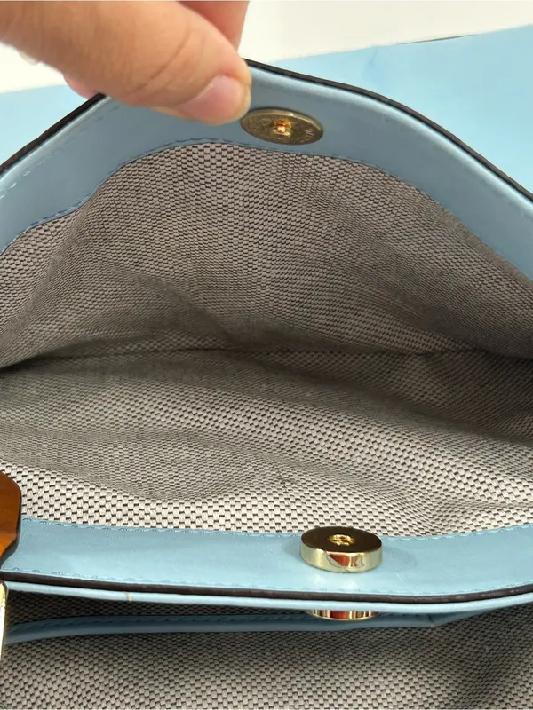 Dooney & Bourke City Large Barlow in Ice Blue and British Tan Leather - Image 10