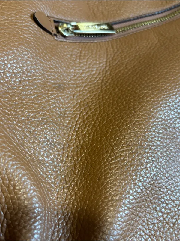 Michael Kors Cognac Pebbled Leather Tote with Gold Chain Straps zipper closure - Image 15