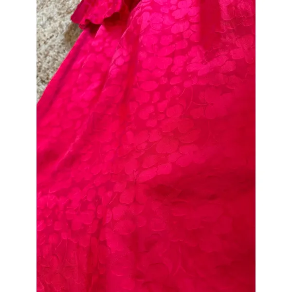 Vintage 1980s Argenti 100% Pure Silk Peplum Dress Tomato Red Jacquard Keyhole - Image 2