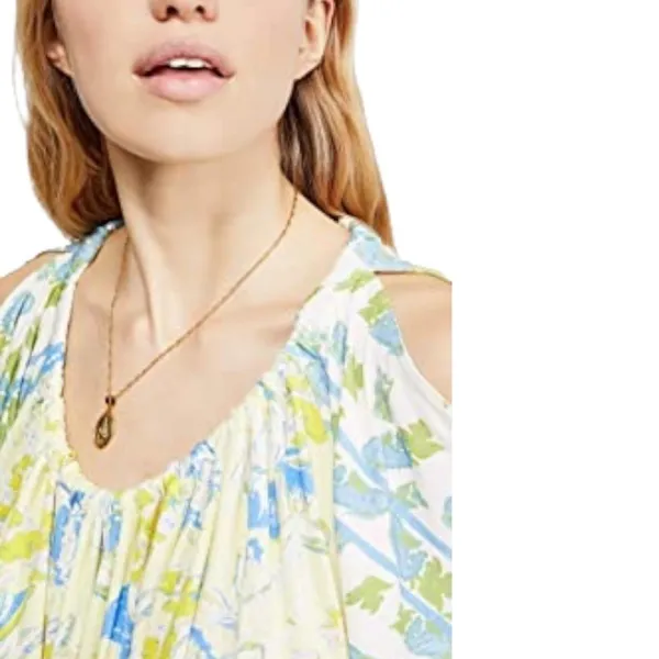 Free People Yellow Baja Babe Printed Cold‎ Shoulder Short Sleeve Top Size XS - Image 4