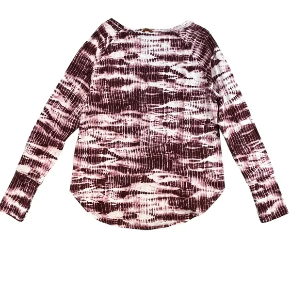 Frye and Co Womens Burgundy Tie‎ Dye Long Sleeve Thum Hole Scoop Neck Top Size L - Image 5