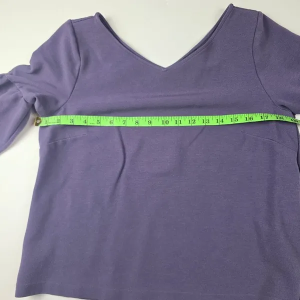 Ann Taylor -1687- 3/4 Bell Sleeve V-neck Purple Top Women's Large‎ - Image 6