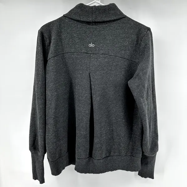 Alo Haze Sweatshirt Funnel Neck Pullover Thumbholes Charcoal Heather M - Image 4