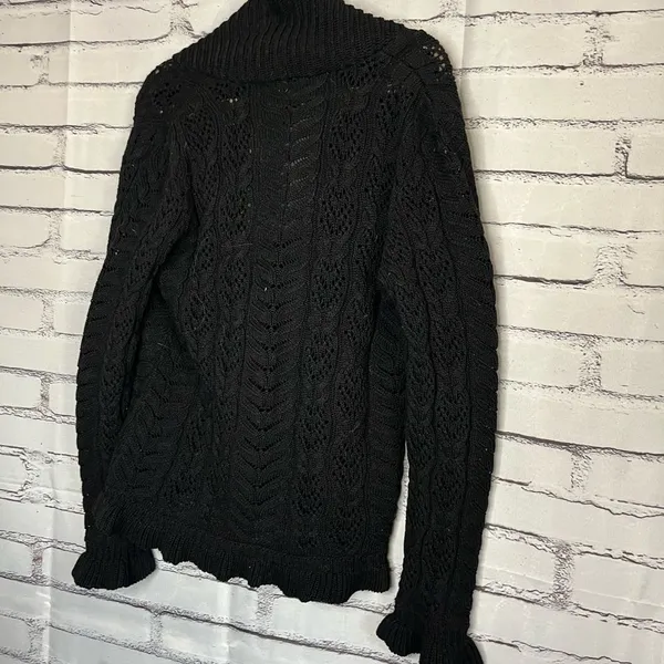 Vintage Lauren Ralph Lauren Black Cotton Puff-Sleeve Button Front Cardigan M Y2K - Image 9