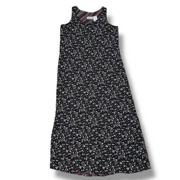 Vintage 90s Y2K Kathie Lee Floral Sleeveless Shift Maxi Dress Black Pink Medium - Image 12