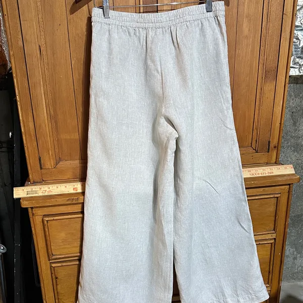 Women's Wide Leg 100% Linen Pants - Cream - Image 7
