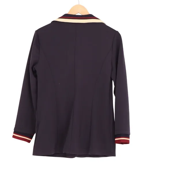 Womens Blazer Jacket Small Navy Blue Striped Trim Notch Lapel Single Breasted - Image 4