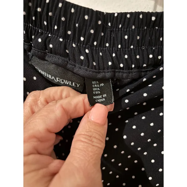 Cynthia Rowley Polka Dot Pants Elastic Waist Casual Career Navy L‎ - Image 3