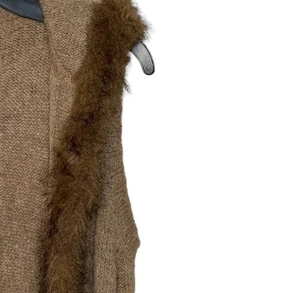 Christopher & Banks Open‎ Hooded Brown Vest Fux Fur Trim Wool Blend Women Small - Image 4