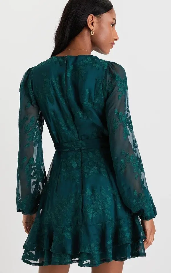 Lulus Emerald Green Floral Embroidered Mini Dress Women’s Size Small - Image 2