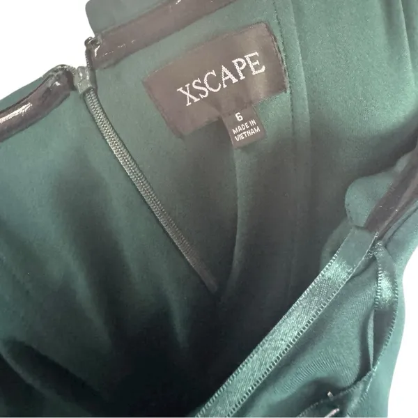 Xscape Off-The-Shoulder Dolly Scuba Ruffled Side-Slit‎ Gown Green 6 - Image 12