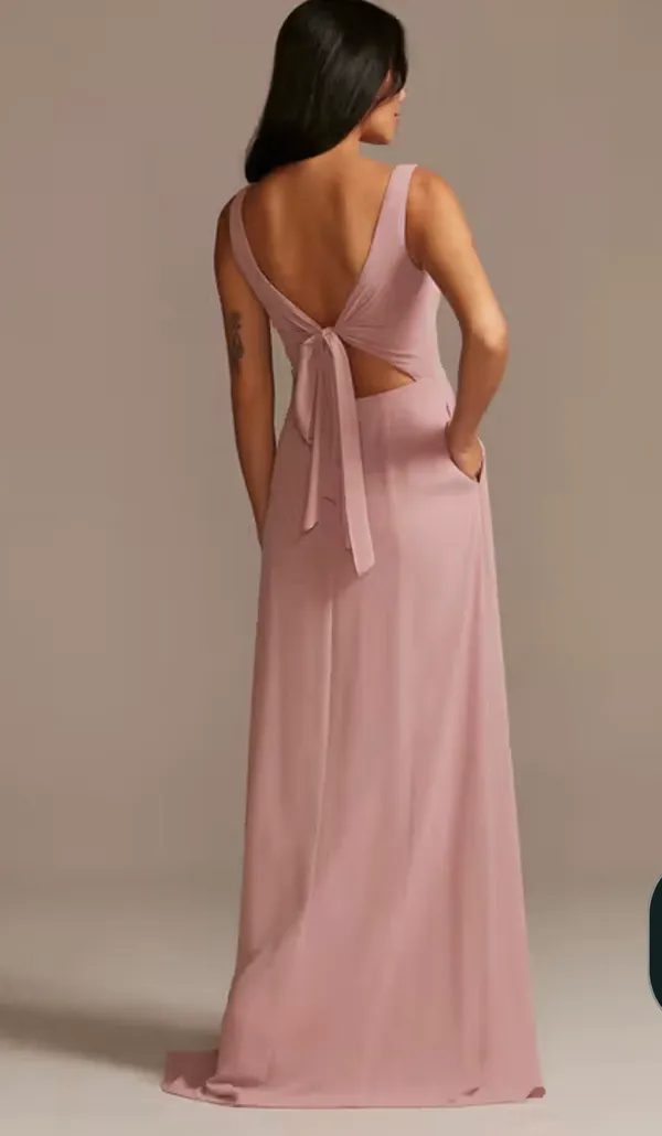 David’s Bridal Chiffon Tank Scoop Neck Dress in Steel Blue - Size 4 (4P) - Image 2