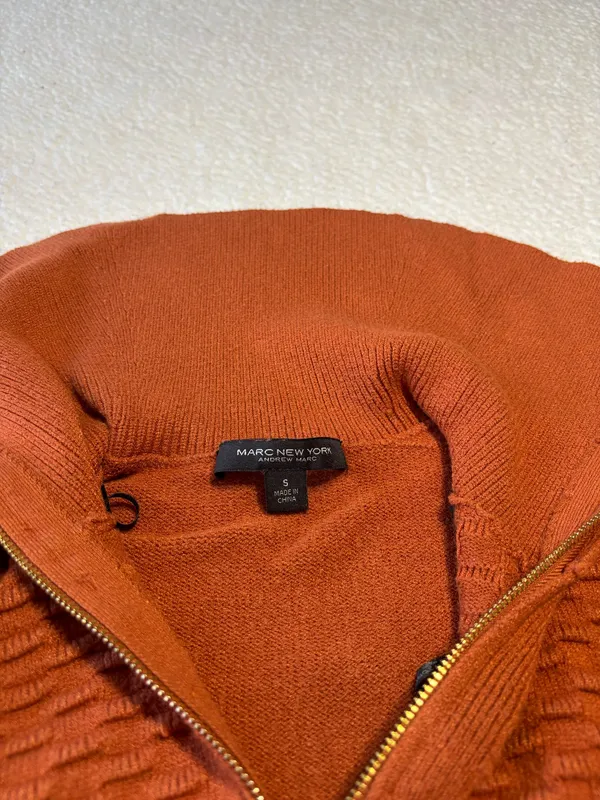 Marc New York orange zip up sweater with textured ribbed knit pattern and chunky collar size S - Image 4