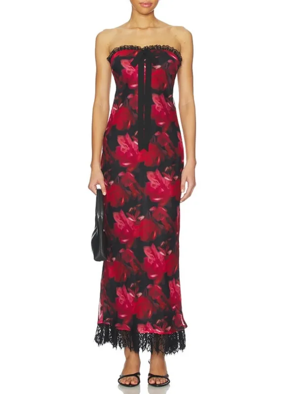 For Love and Lemons Dark Romance Strapless Floral Lace-Hem Maxi Dress - Image 3