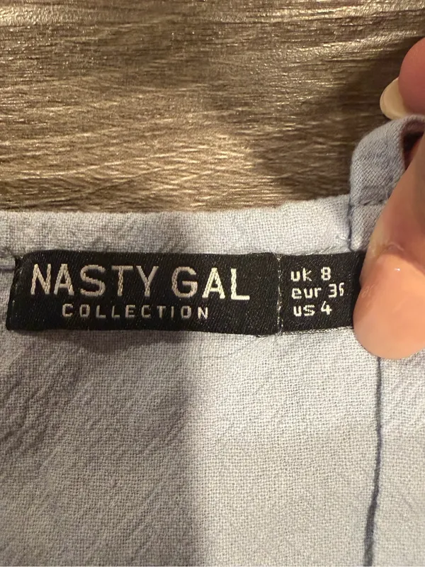 Nasty Gal Women’s Light Blue Cotton V-Neck A-Line Midi Button Dress Size 4 - Image 3