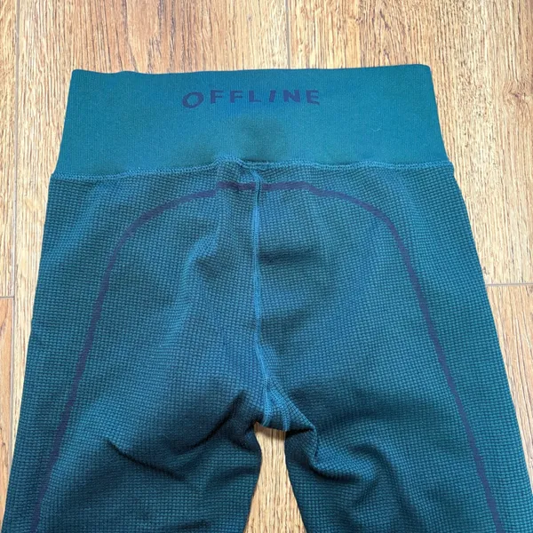 Aerie OFFLINE Seamless Waffle High Waisted‎ Leggings Dark Green Textures Size M - Image 9