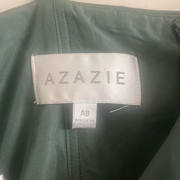✨Azazie Halsey Stretch Sea Moss A-Line Side Slit Stretch Satin Sz A8 Dress✨ - Image 9