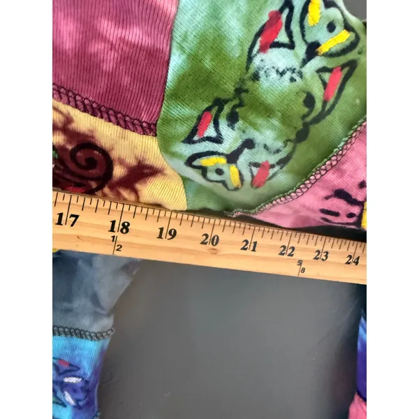 Nepal Cotton Patchwork Tie Dye‎ Long Sleeve Top Om Symbols Boho Hippie Womens L - Image 6