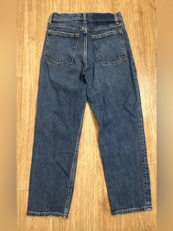 Abercrombie & Fitch Dark Blue High-Rise Straight Jeans with Distressing - Image 2