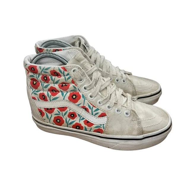Vans Sk8-Hi Womens Sneakers Size 5 White Red Teal Floral High Top‎ Lace Up - Image 7