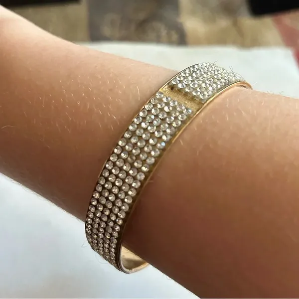 3/$20 Clear Crystal Rhinestone Gold Tone Large Bangle Bracelet - Image 3