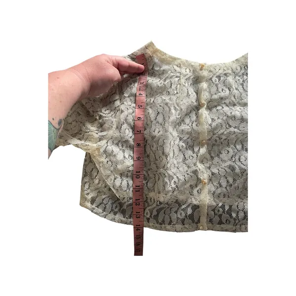 Vintage 80s/90s cropped bolero sheer ivory lace button up cardigan romantic XS/S - Image 7