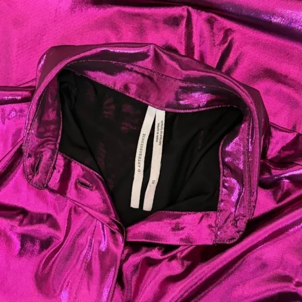 By ANTHROPOLOGIE Magenta Pink Shimmer Shine Lamé Buttondown‎ Top Blouse X-Small - Image 12